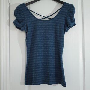 Sweaterette blue sleeves cross back sweater ruched Sleeve size L